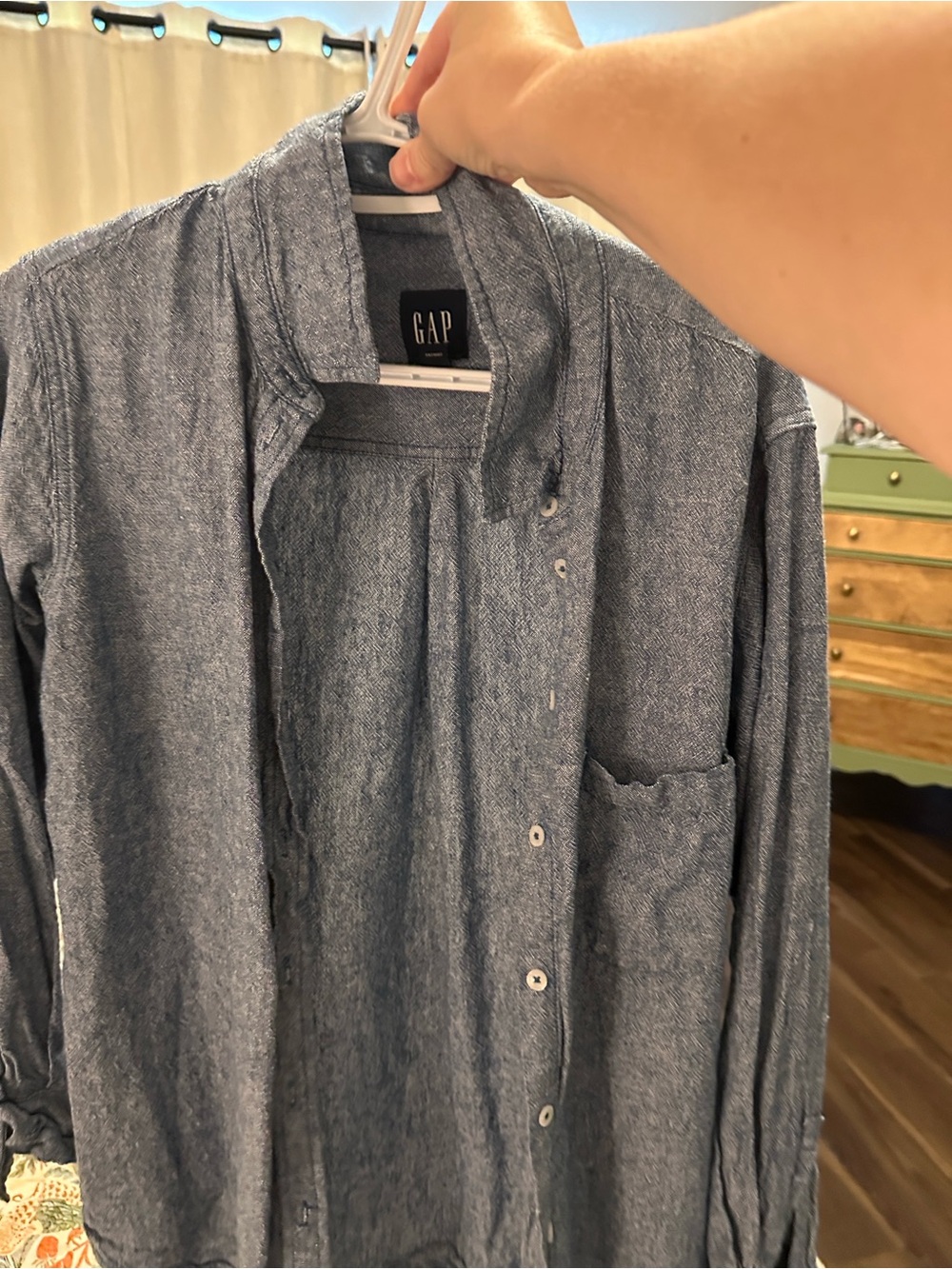 GAP women’s Heathered Navy Button-Front Shirt Jacket